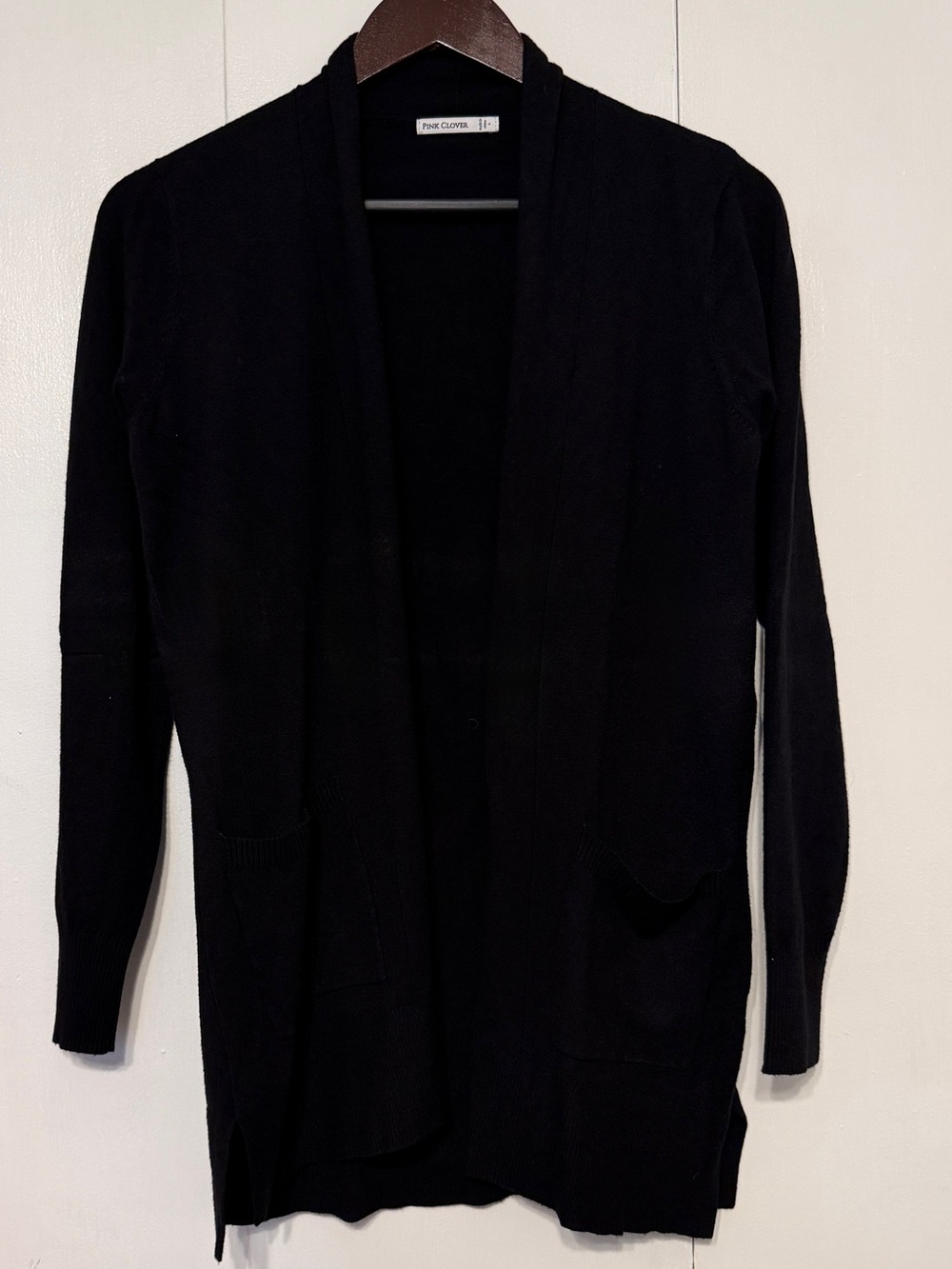 Pink Clover Black Open Front Cardigan with Pockets Size Small